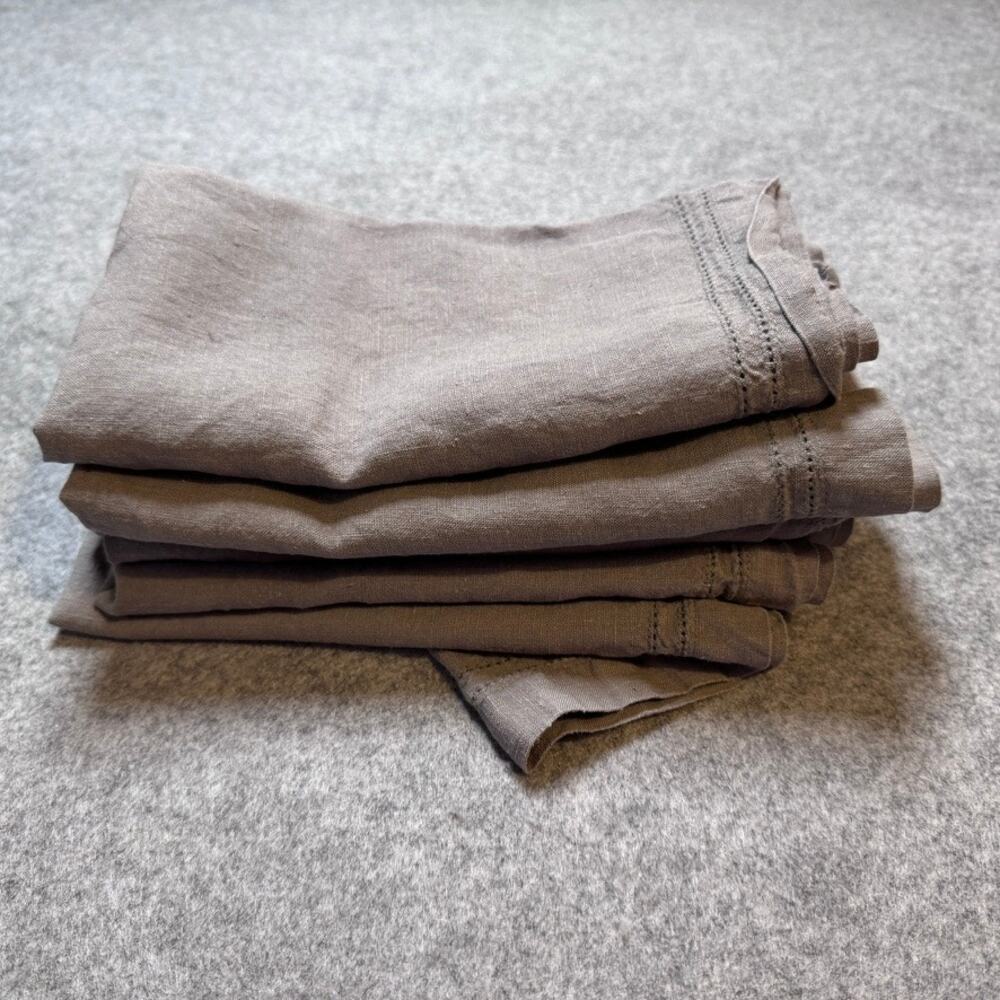 Williams Sonoma Dinner Napkins Charcoal Gray Double Hemstitch 20" Set of 6